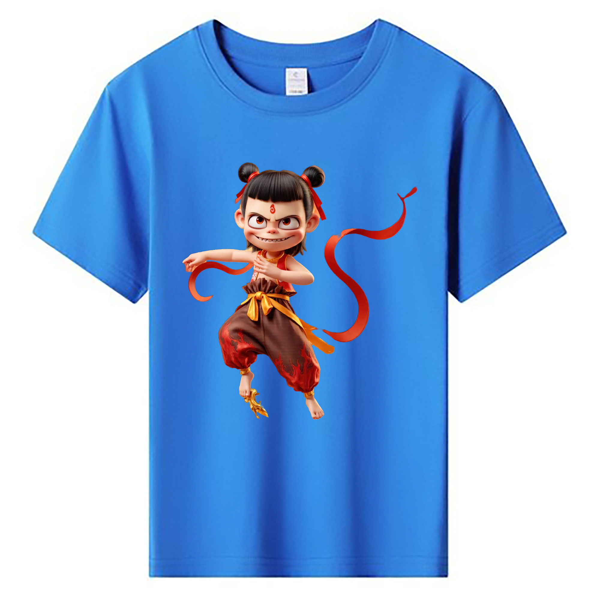 （画像用） Ne Zha 2 ナタ 魔童の大暴れ 綿100％キッズTシャツ（フロントプリント）